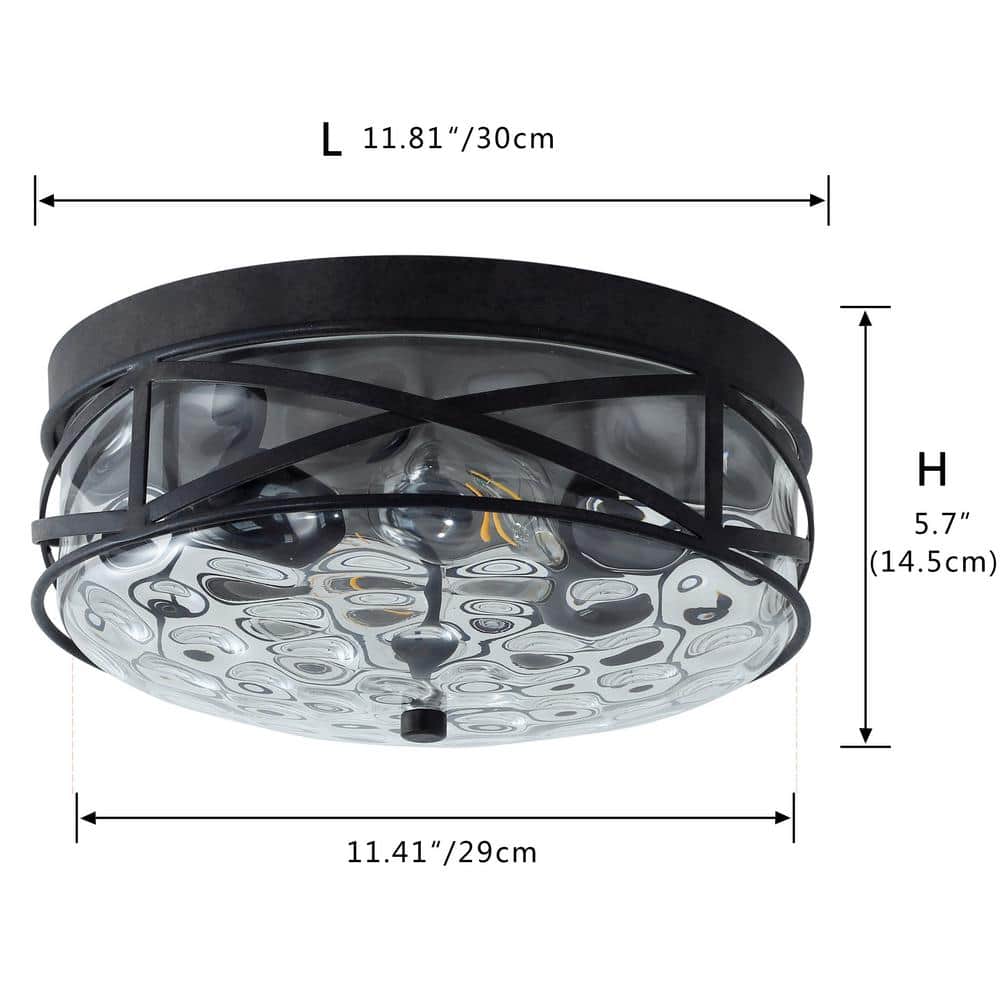 aiwen 11.4 in. 2-Light Farmhouse Flush Mount Ceiling Light Fixture with Glass Shade - $45