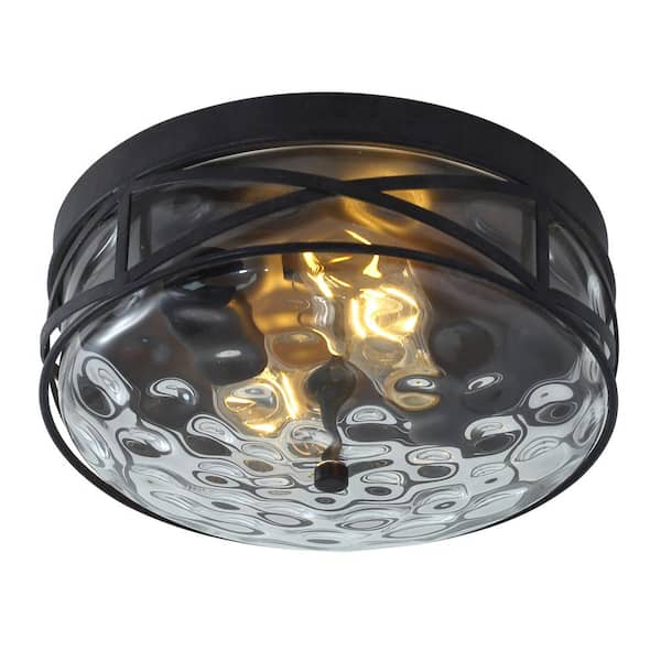 aiwen 11.4 in. 2-Light Farmhouse Flush Mount Ceiling Light Fixture with Glass Shade - $45