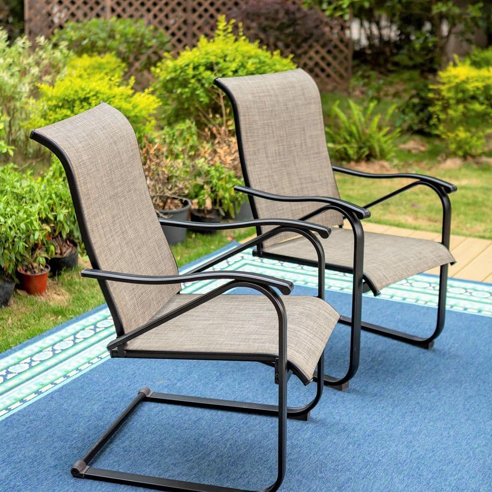 Black Ergonomic C-Spring Textilene Metal Patio Outdoor Dining Chair (2-Pack) - $110