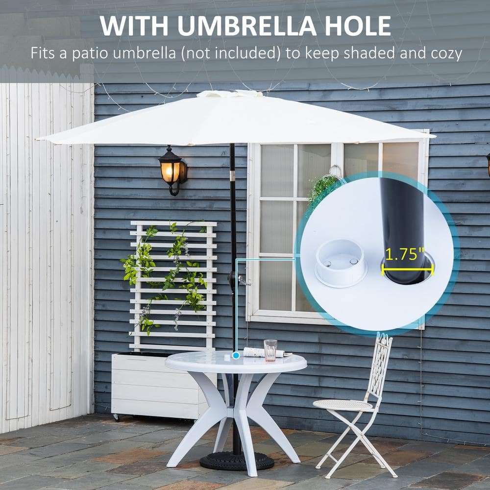 Plastic White Outdoor Bistro Table with Umbrella Hole for Garden Lawn Backyard - $50