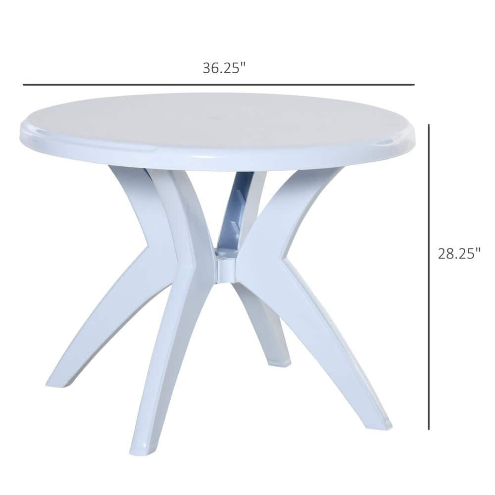 Plastic White Outdoor Bistro Table with Umbrella Hole for Garden Lawn Backyard - $50