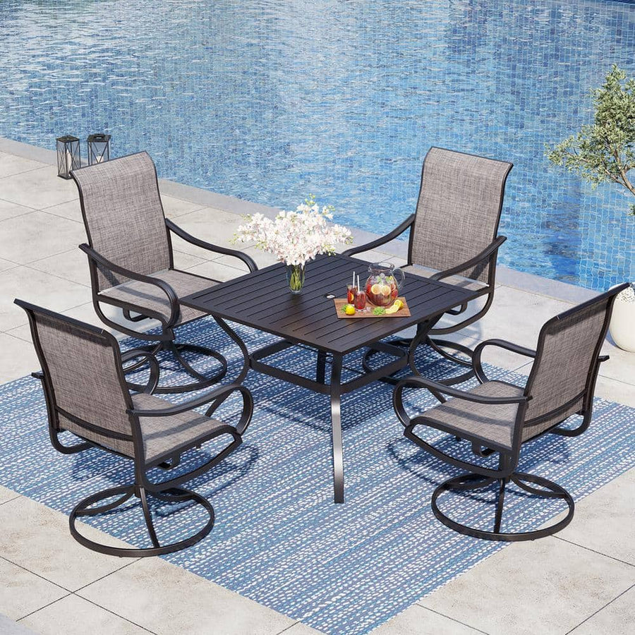 Black 5-Piece Metal Square Patio Outdoor Dining Set with Slat Table and Chairs - $400