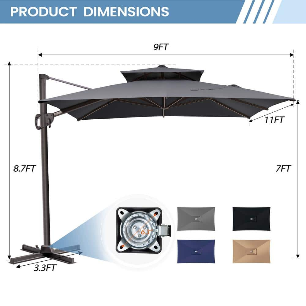 Double top 11 ft. x 9 ft. Rectangular 360 Rotation Cantilever Patio Umbrella - $140