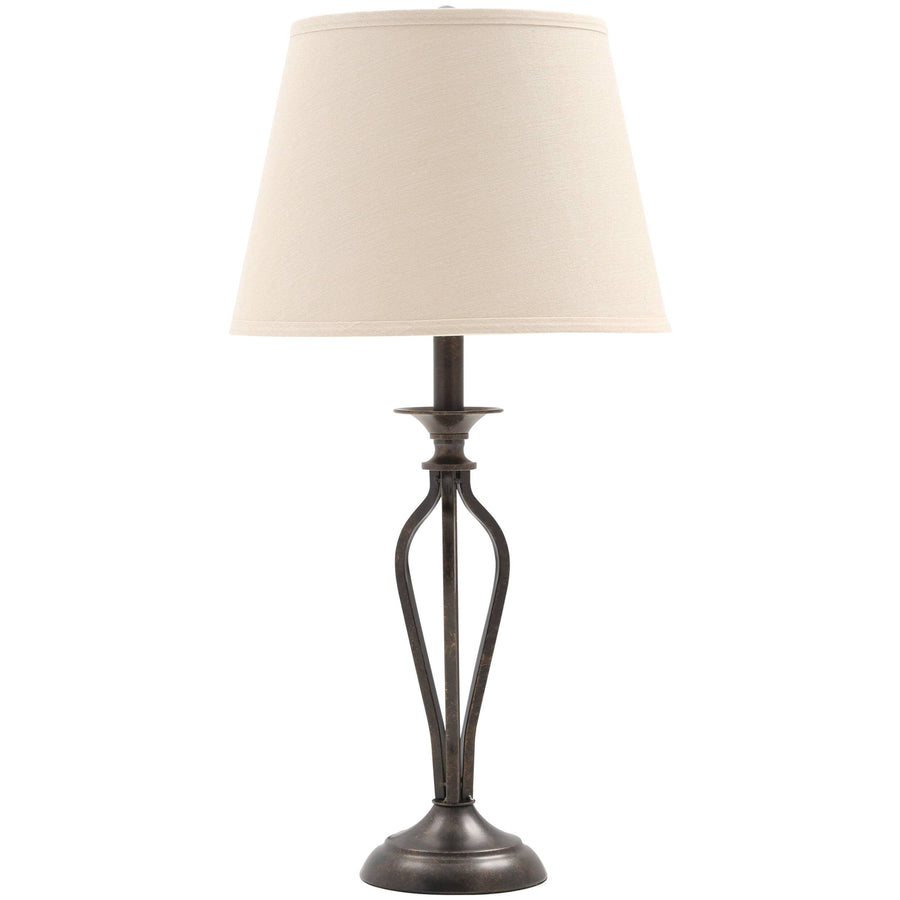 Hampton Bay Rhodes 28 in. Bronze Table Lamp with Natural Linen Shade - $30