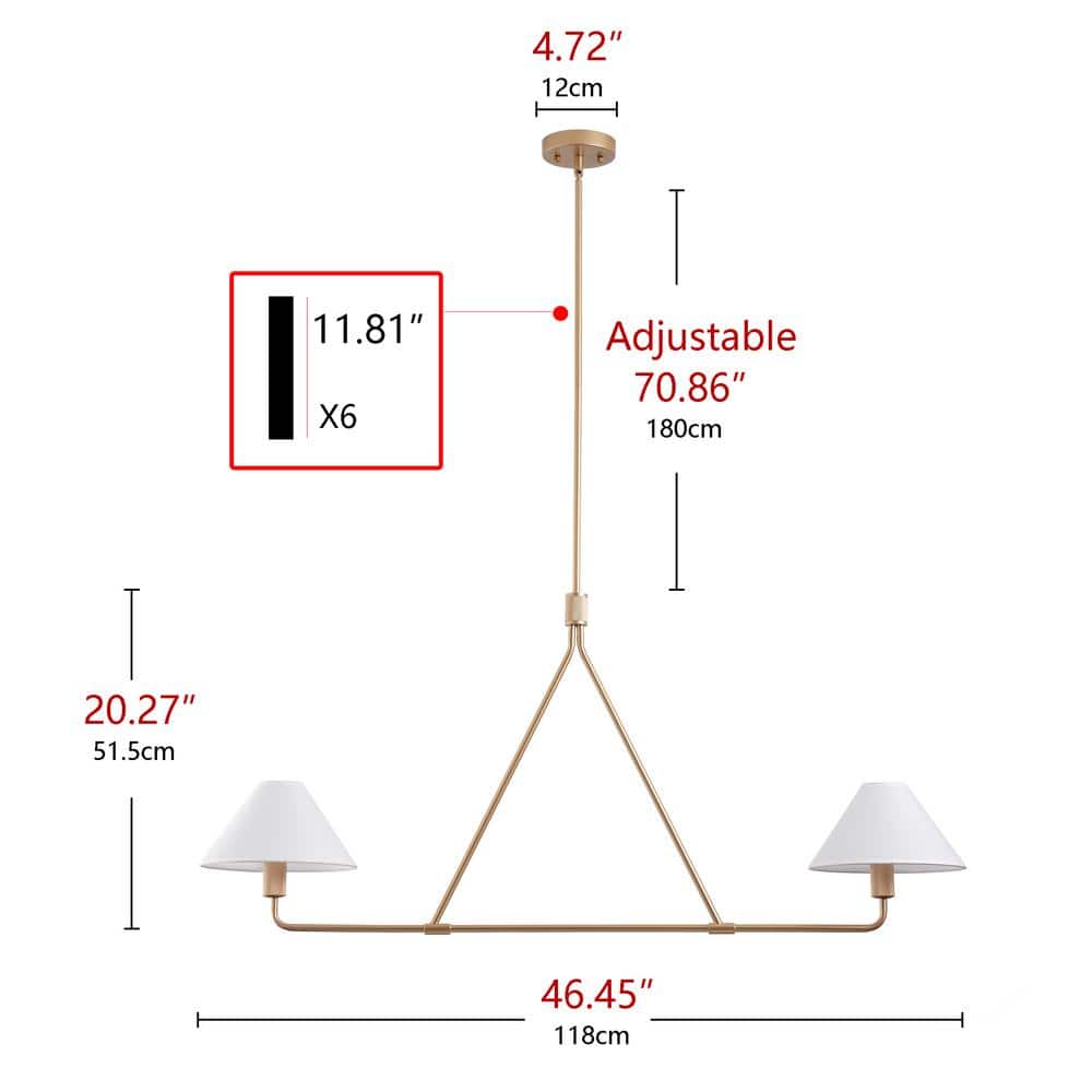 46.45 in. 2-Light Kitchen Island Linear Chandelier Classic Rose Gold Pendant Light  - $65