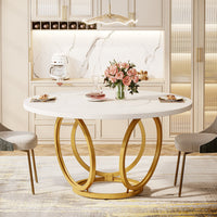 Round Dining Table for 4, Modern 47" Kitchen Table with Metal Base - $125