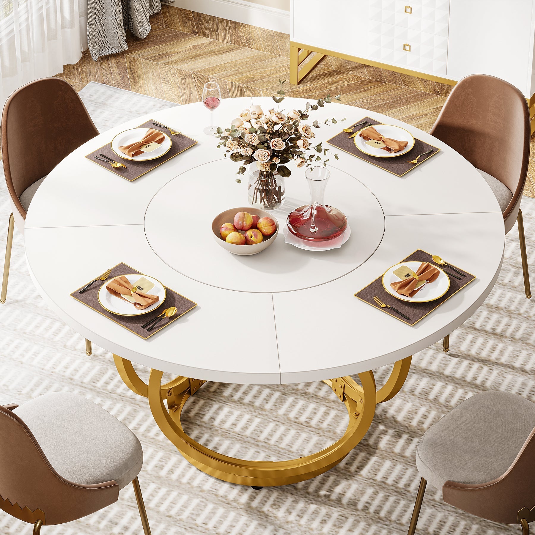Round Dining Table for 4, Modern 47" Kitchen Table with Metal Base - $125