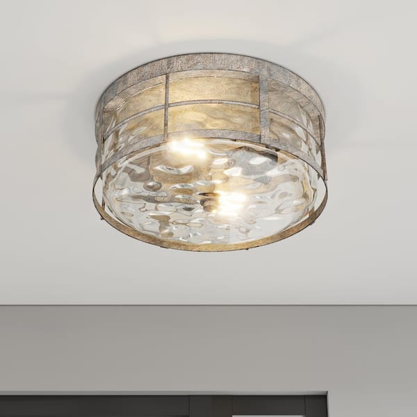 aiwen 12.99 in. 2-Light Industrial Rustic Flush Mount Ceiling Light Fixture - $50