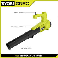 RYOBI ONE+ 18V 90 MPH 250 CFM Cordless Battery Leaf Blower/Sweeper - $55