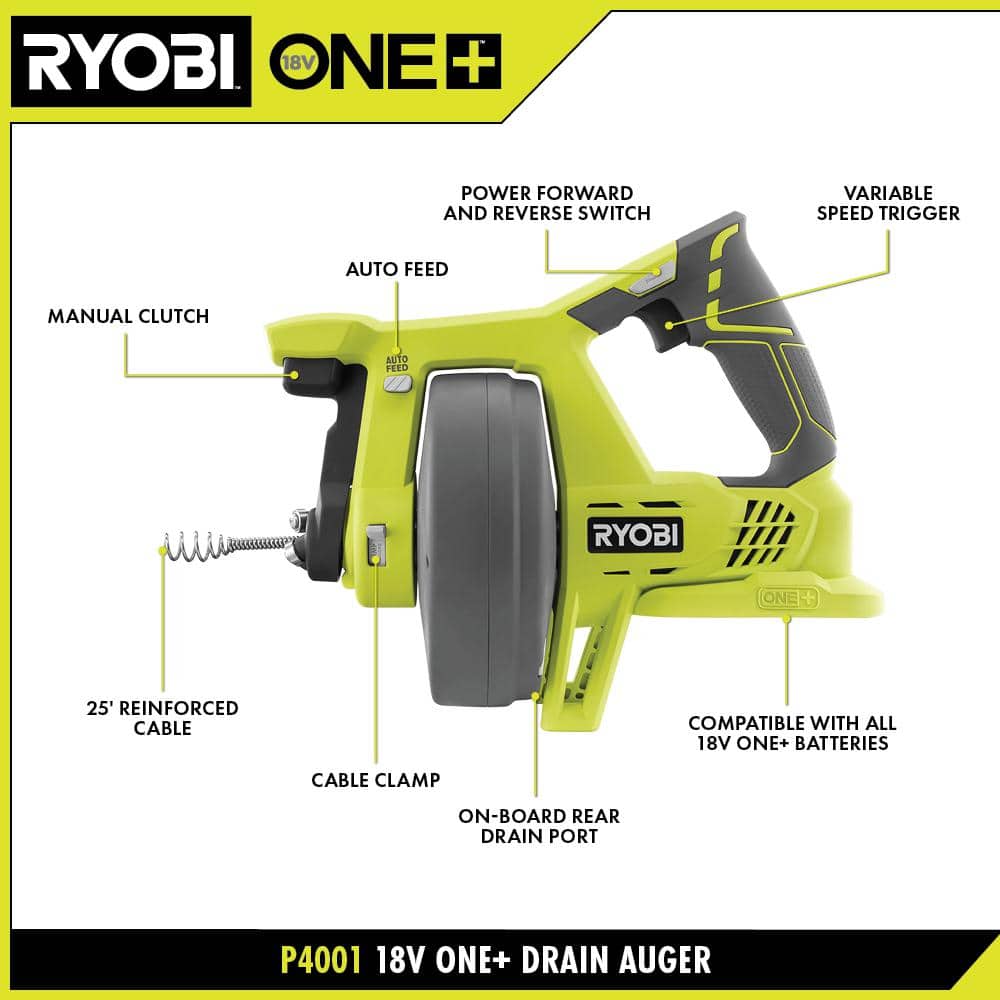 RYOBI ONE+ 18V Drain Auger (Tool Only) - $50