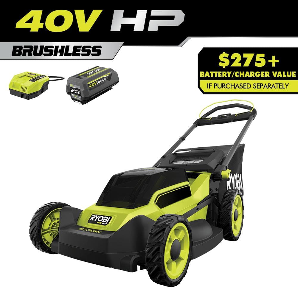 RYOBI 40V HP Brushless 20 in. Cordless Battery Walk Behind Push Mower - $230