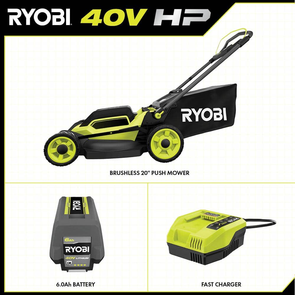 RYOBI 40V HP Brushless 20 in. Cordless Battery Walk Behind Push Mower - $230