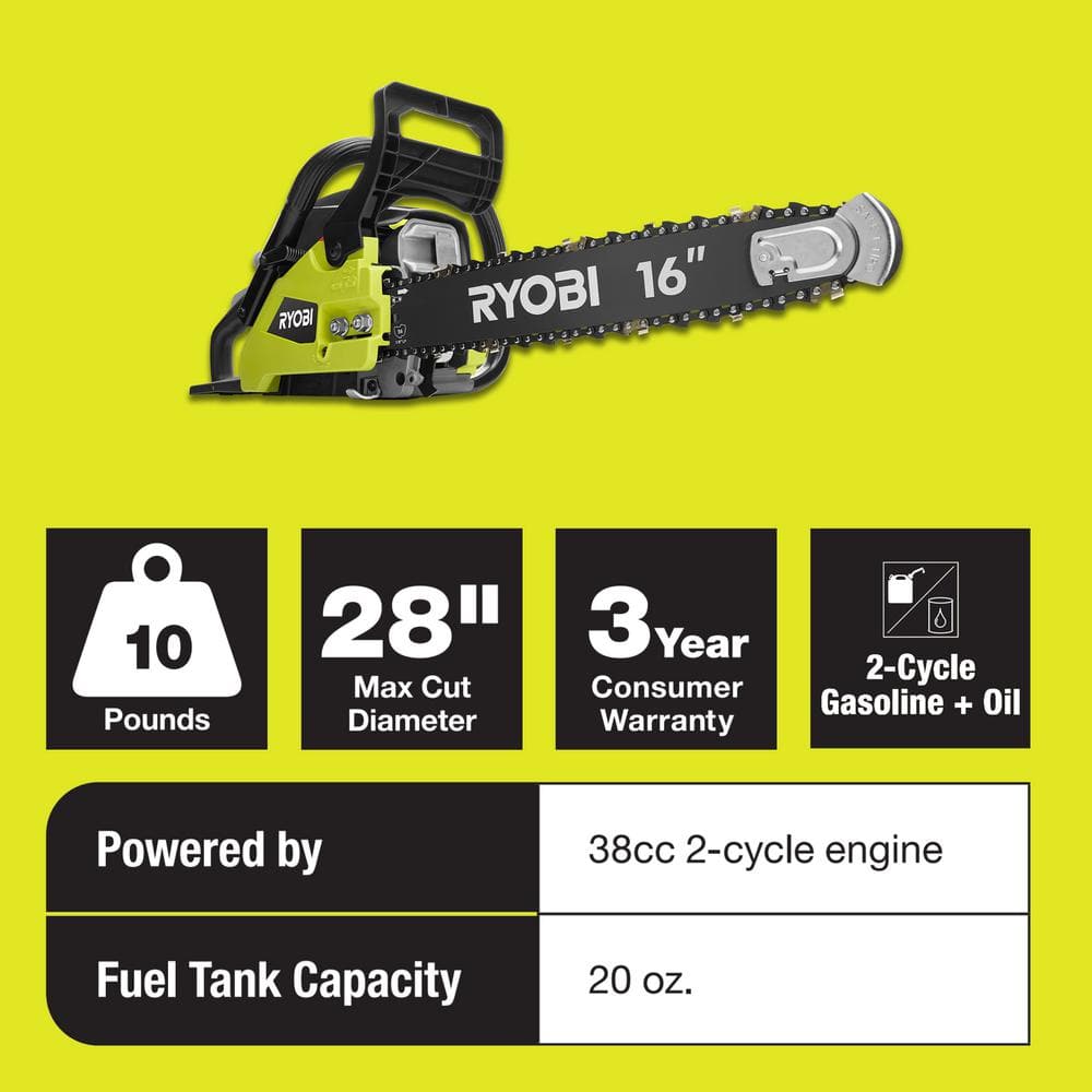 RYOBI 16 in. 37cc 2-Cycle Gas Chainsaw with Heavy-Duty Case - $110