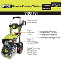 RYOBI 3100 PSI 2.3 GPM Cold Water Gas Pressure Washer with Honda GCV167 Engine - $240