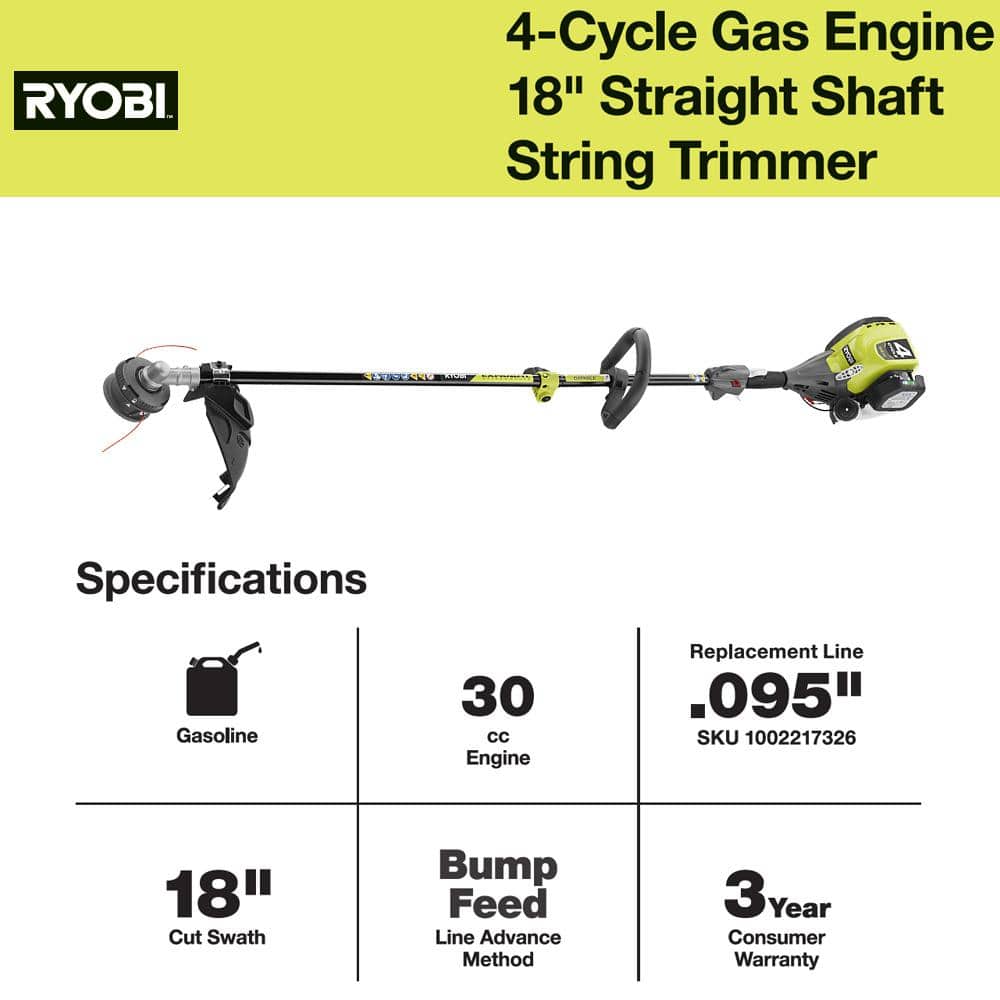 RYOBI 4-Stroke 30 cc Attachment Capable Straight Shaft Gas Trimmer - $150