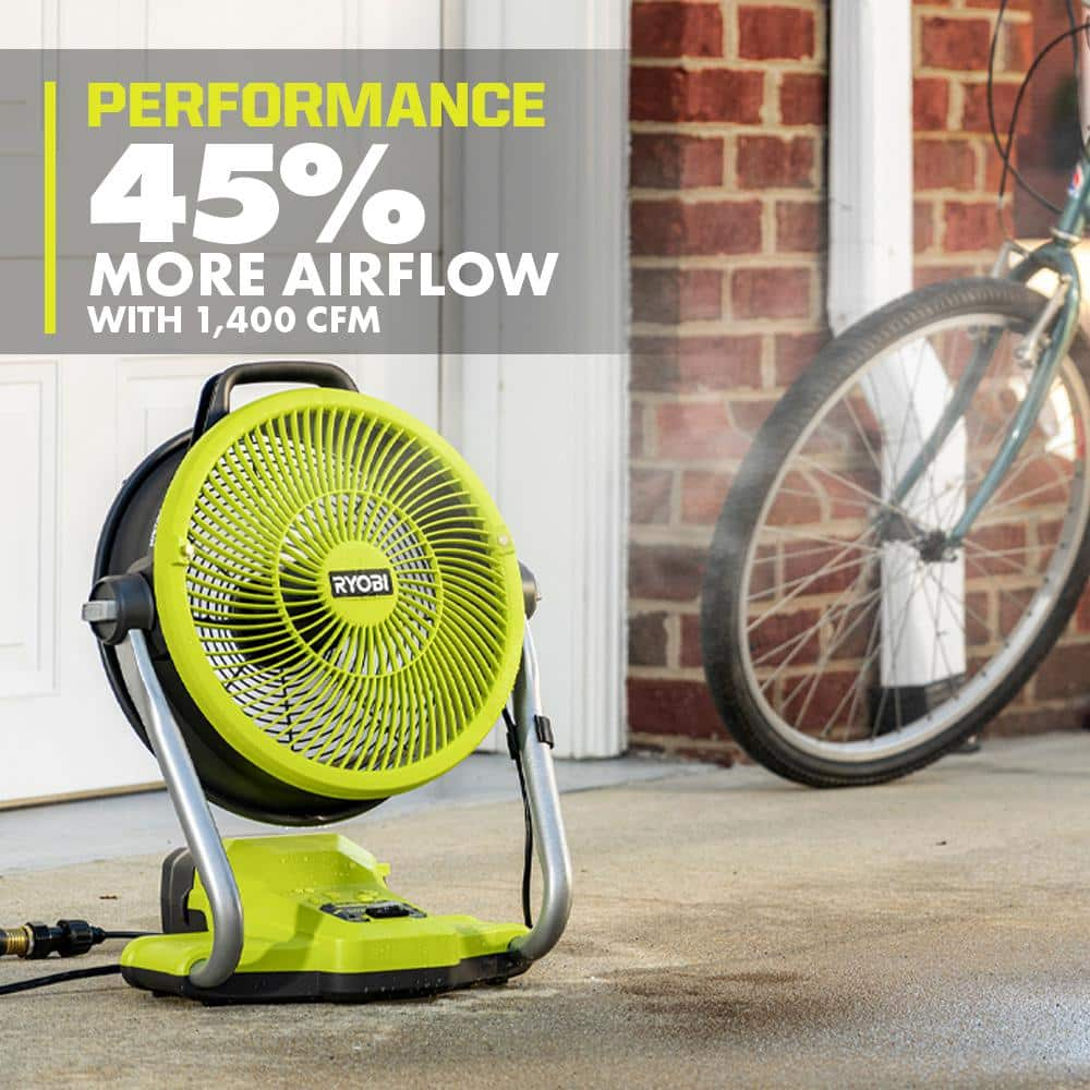 RYOBI ONE+ 18V Cordless Hybrid WHISPER SERIES 12 in. Misting Air Cannon Fan Kit - $130