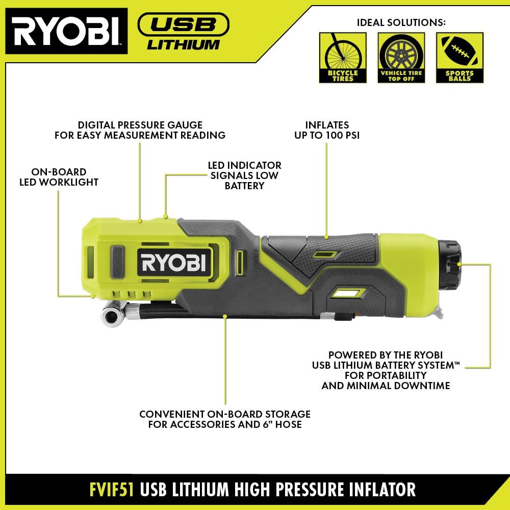 RYOBI USB Lithium Cordless High Pressure Portable Inflator Kit - $20 ...