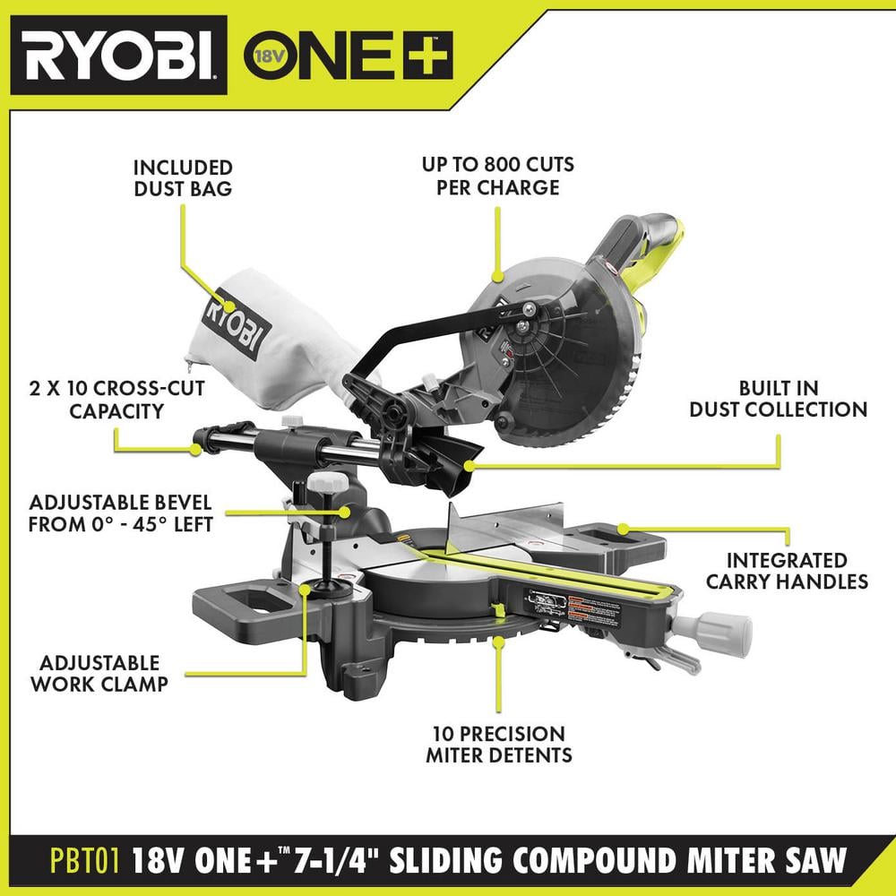 RYOBI ONE+ 18V Cordless 7-1/4 in. Sliding Compound Miter Saw (Slightly Used) - $145