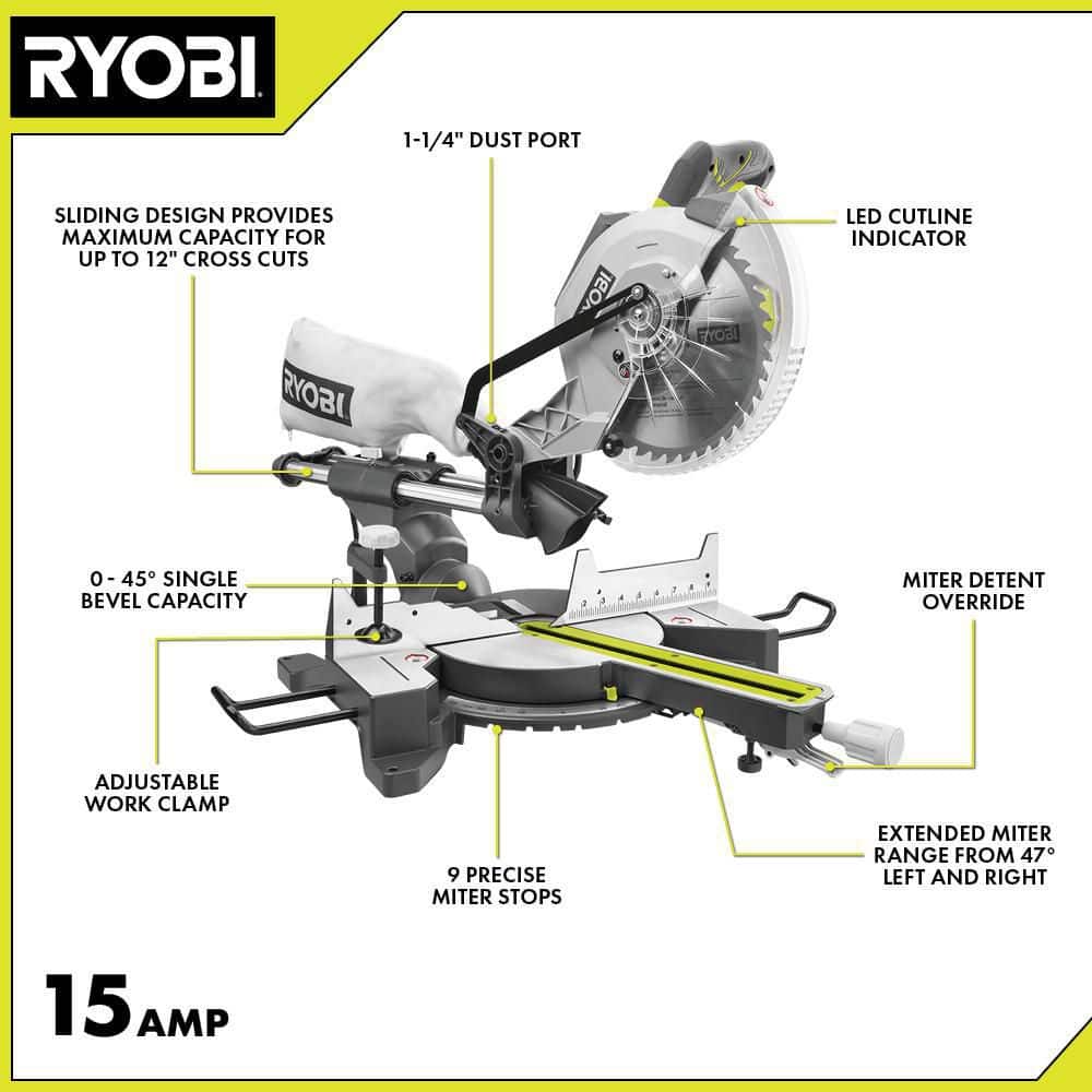 RYOBI 15 Amp 10 in. Corded Sliding Compound Miter Saw with LED Cutline Indicator - $245