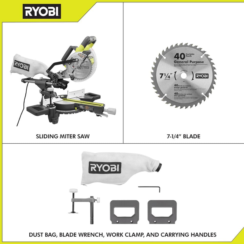RYOBI 10 Amp Corded 7-1/4 in. Compound Sliding Miter Saw - $165