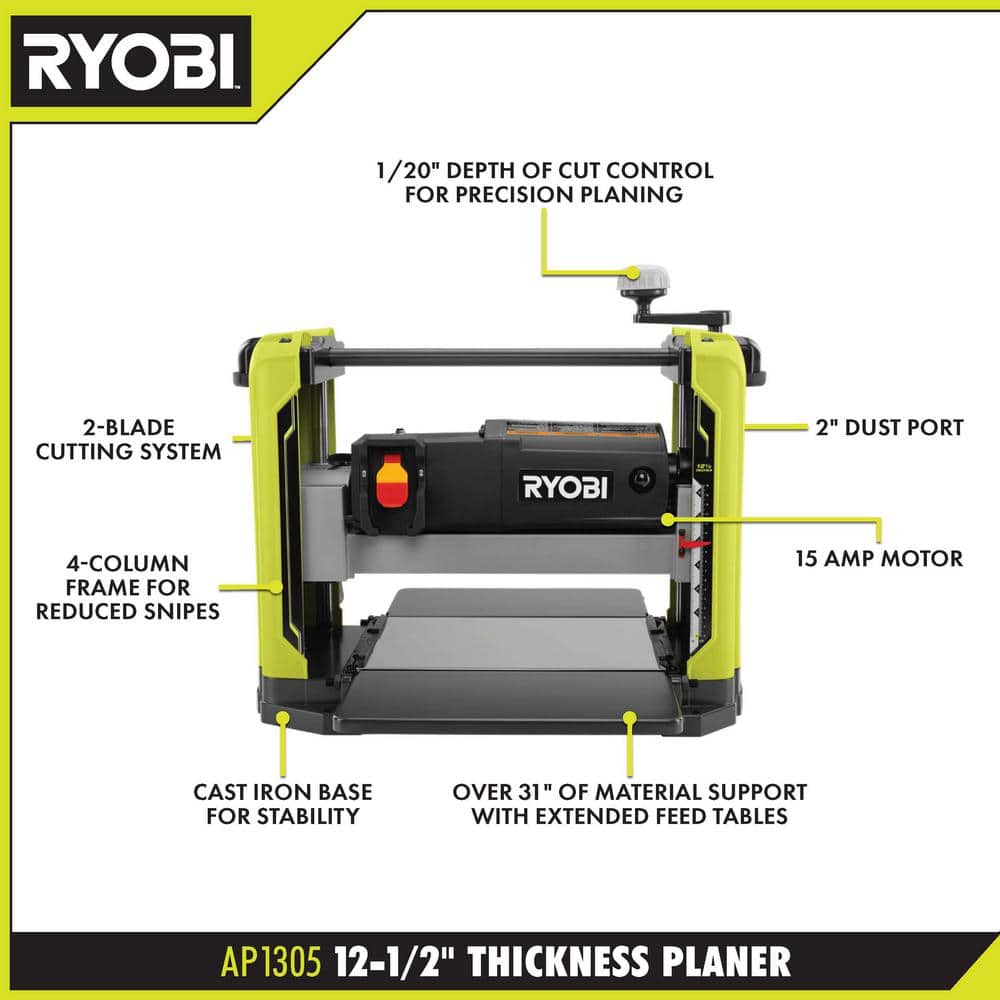 RYOBI 15 Amp 12-1/2 in. Corded Thickness Planer with Accessories - $245