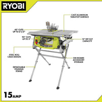 RYOBI 15 Amp 10 in. Compact Portable Corded Jobsite Table Saw with Folding Stand - $170
