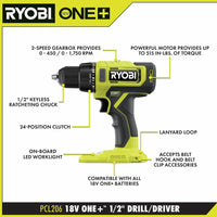 RYOBI ONE+ 18V Cordless 1/2 in. Drill/Driver Kit with (1) 1.5 Ah (No Battery) - $30
