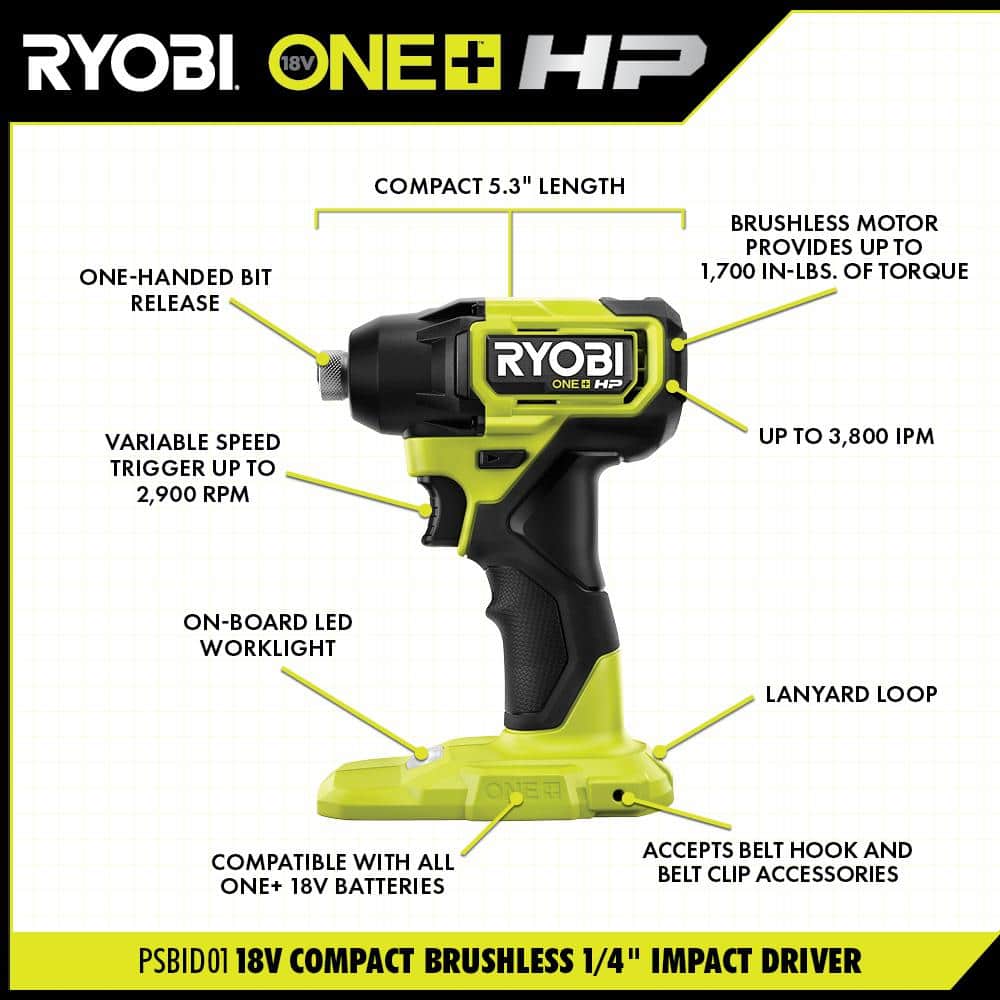 RYOBI ONE+ HP 18V Brushless Cordless Compact 1/2 in. Drill and Impact Driver Kit - $100
