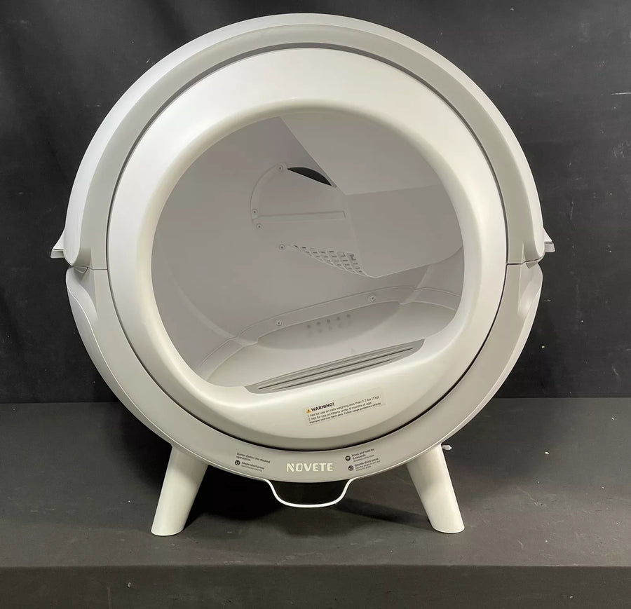 NOVETE CLBOA Self Cleaning Automatic Cat Litter Box, 75L. White, New Open - $150