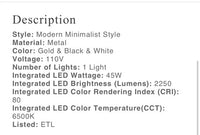 1-LIGHT CONCISE LED SEMI-FLUSH MOUNT LIGHTING In Gold MC002-GD - $40