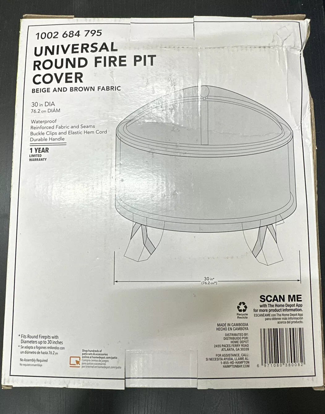 Hampton Bay 30 in. Round Outdoor Patio Fire Pit Cover - $20