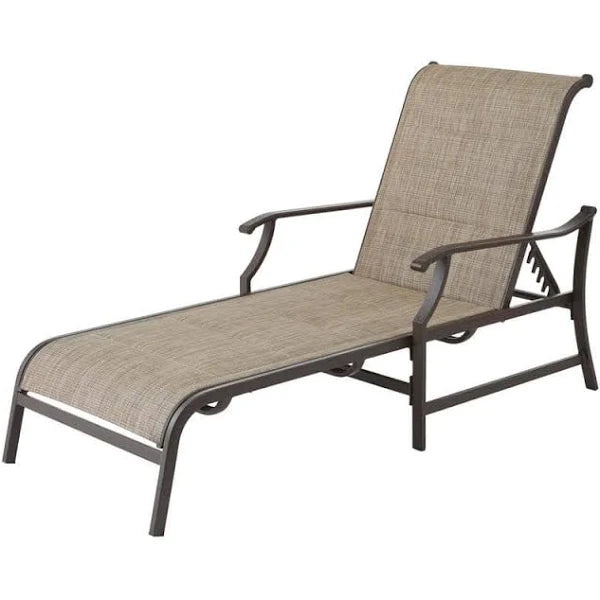 Riverbrook Espresso Brown Padded Sling Steel Outdoor Patio Chaise Lounge Chair-$200