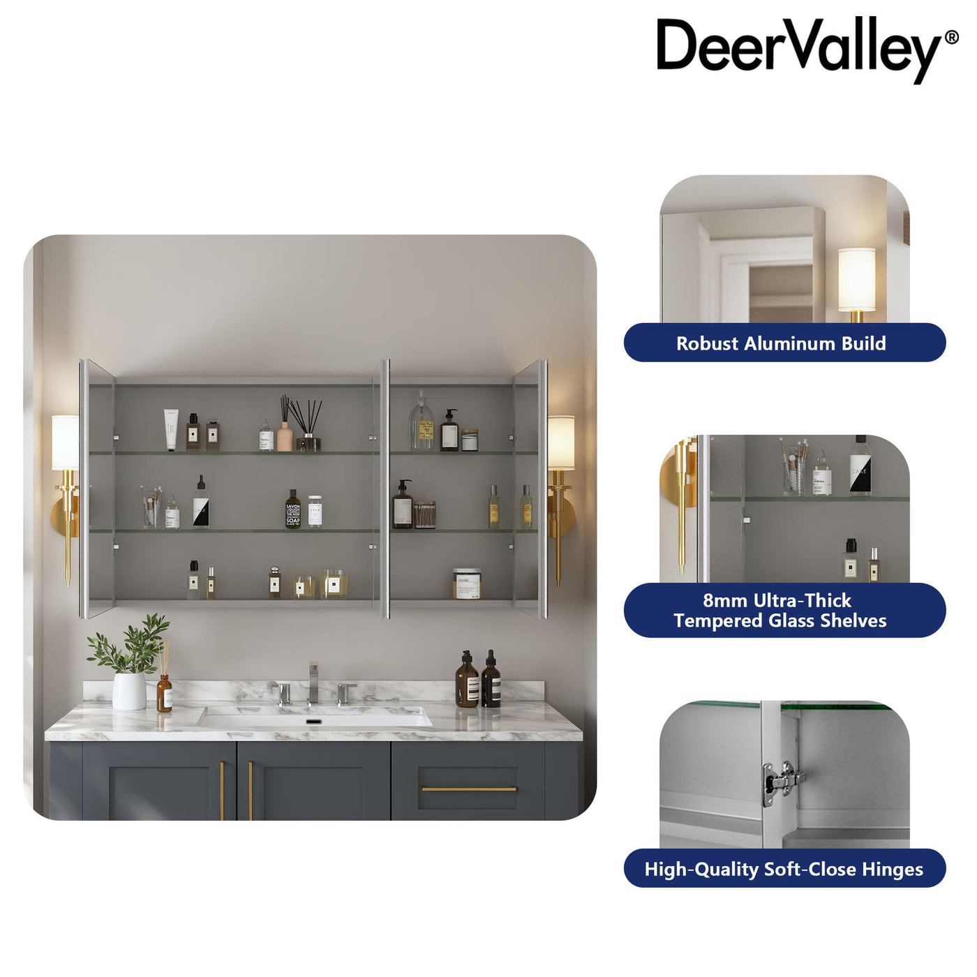 DEERVALLEY&nbsp;48 in. W x 26 in. H Rectangular Bathroom 3-Doors Medicine Cabinet - $165