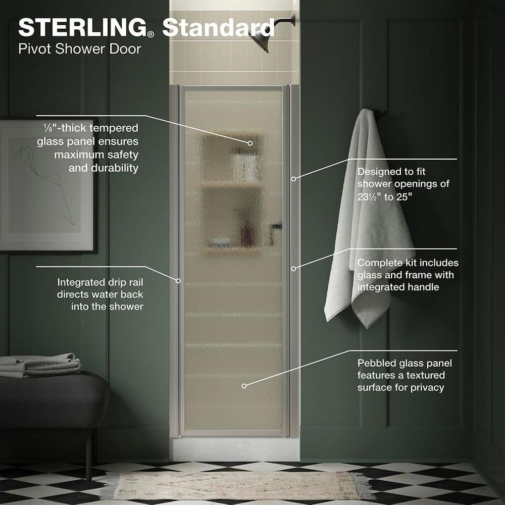 Sterling 25 in. W x 65 in. H Pivot Framed Shower Door in Silver with 1/8" Rain - $150