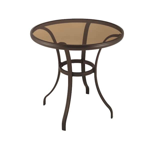 StyleWell 28 in. Mix and Match Round Steel Outdoor Patio Bistro Table with Glass Top - $40