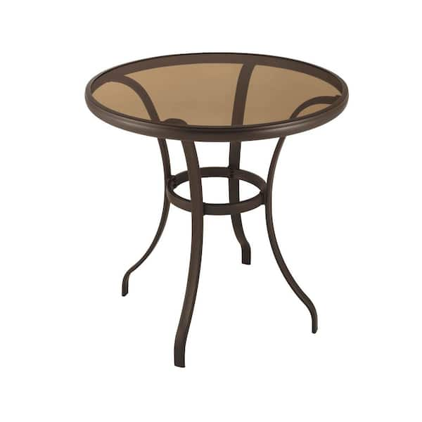 StyleWell 28 in. Mix and Match Round Steel Outdoor Patio Bistro Table with Glass Top - $25