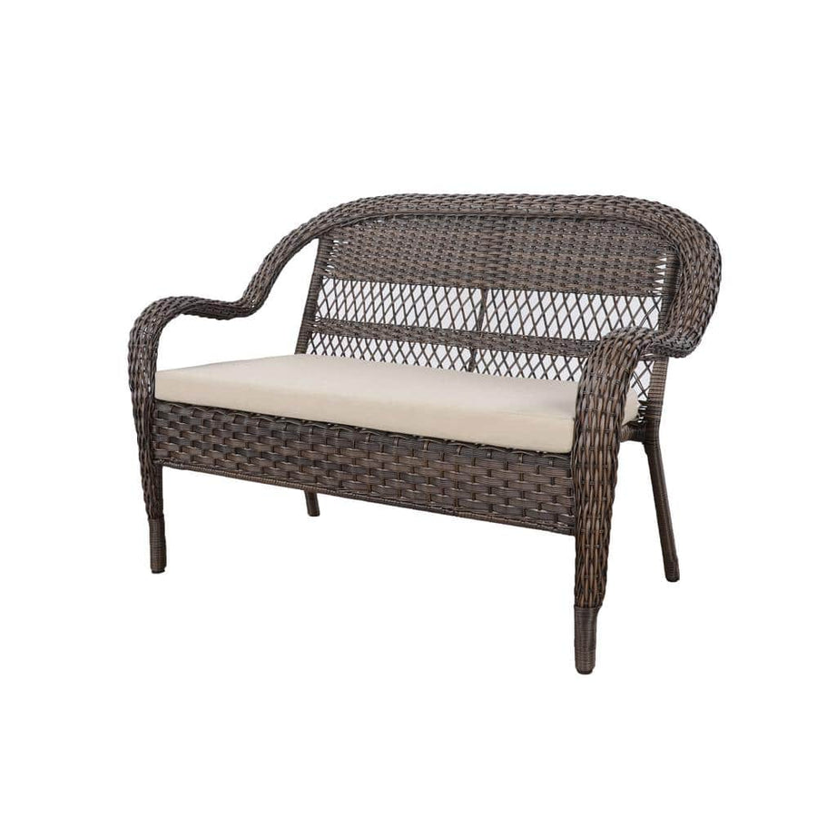 StyleWell Mix and Match Brown Wicker Outdoor Patio Loveseat with Beige Cushions - $85