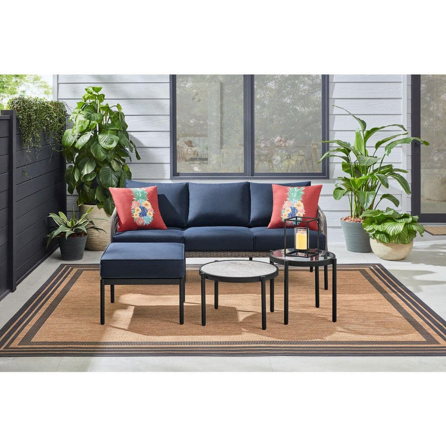 Parker Mill Black 4-Piece Metal Patio Seating Set with Porter Midnight Cushions - $210