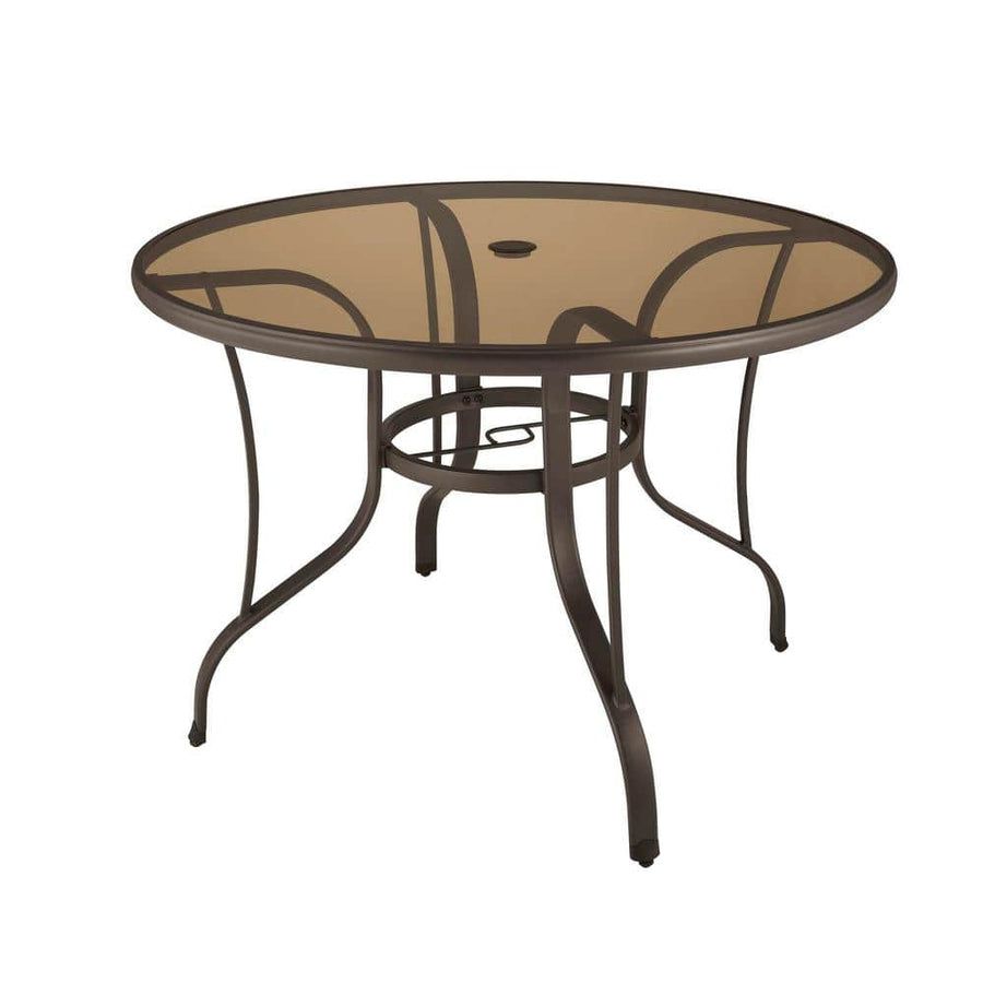 StyleWell 42 in. Mix and Match Steel Round Outdoor Patio Dining Table with Glass -$60