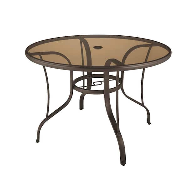 StyleWell 42 in. Mix and Match Steel Round Outdoor Patio Dining Table with Glass - $60