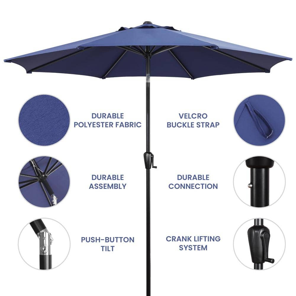 Sun-Ray 9 ft. Round 8-Rib Steel Market Umbrella in Navy - $30