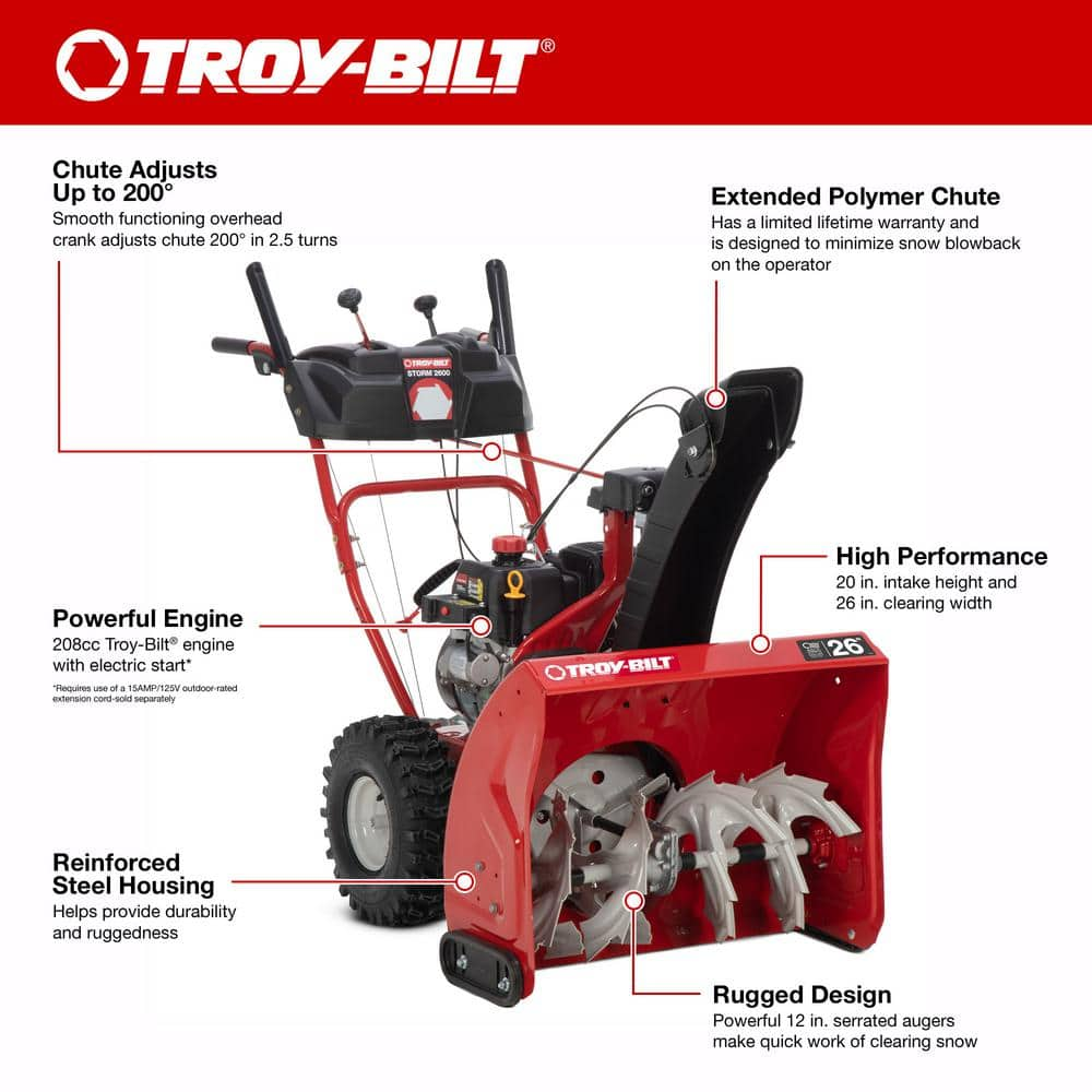 Troy-Bilt Storm 26 in. 208 cc Two- Stage Gas Snow Blower with Electric Start - $650