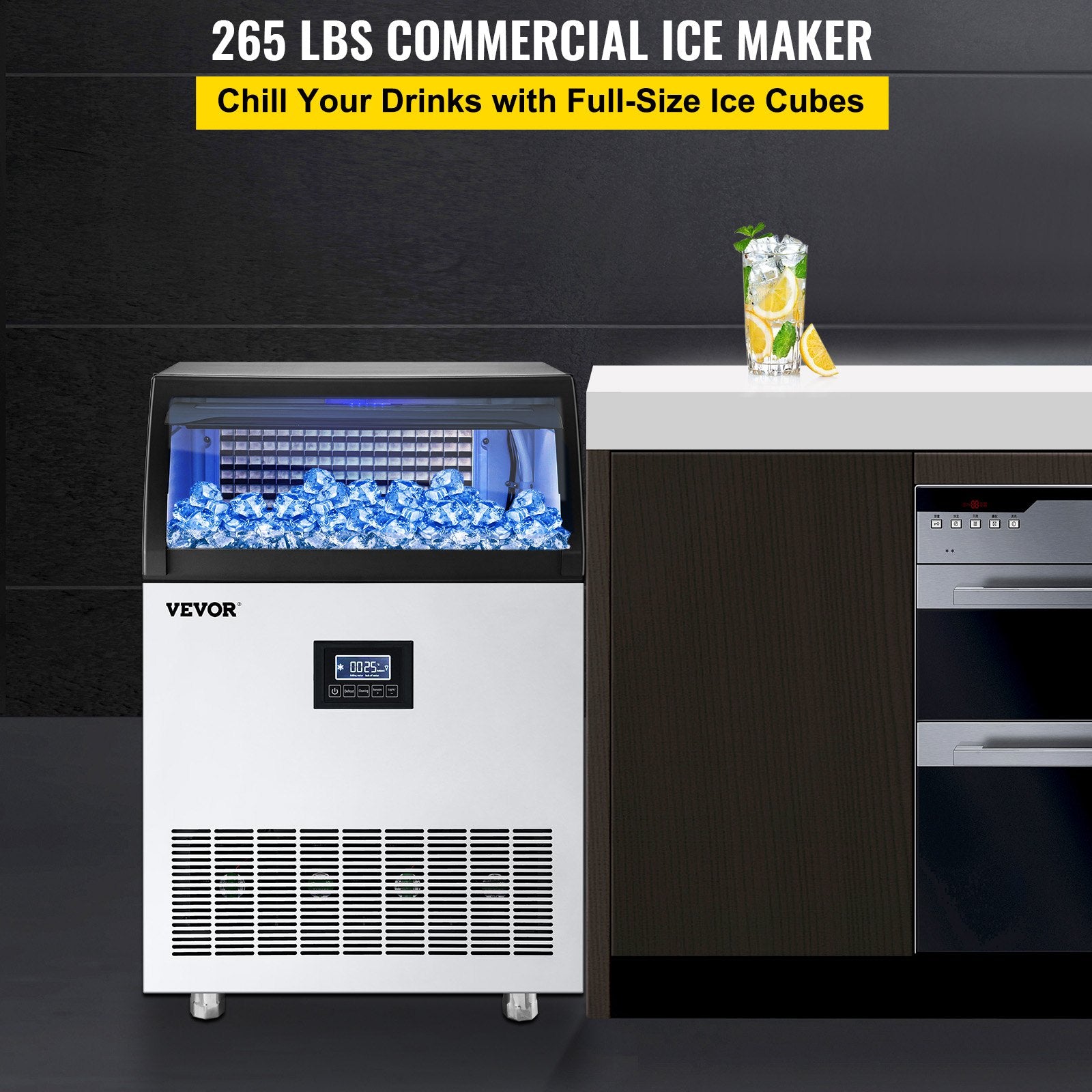 VEVOR 110V Commercial Ice Maker Machine 265LBS/24H, 750W Stainless Steel - $505