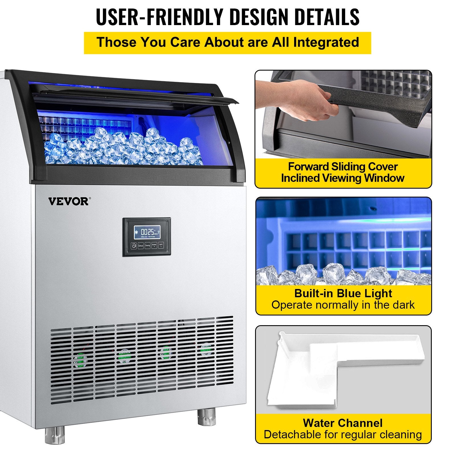 VEVOR 110V Commercial Ice Maker Machine 265LBS/24H, 750W Stainless Steel - $505