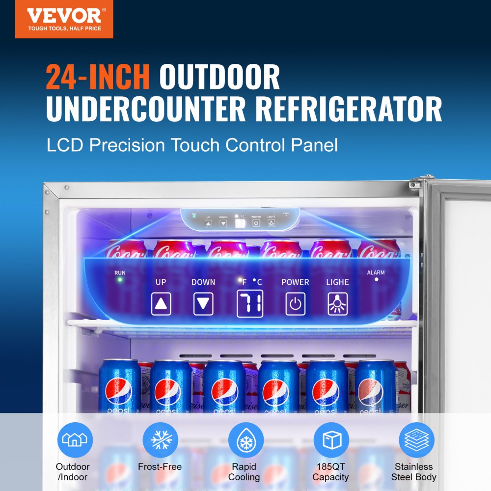 VEVOR 24 inch Indoor/Outdoor Beverage Refrigerator, 185QT - $465