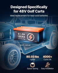 48V 105Ah Golf Cart Lithium Battery with LCD Monitor and 4000+ Cycles - $440