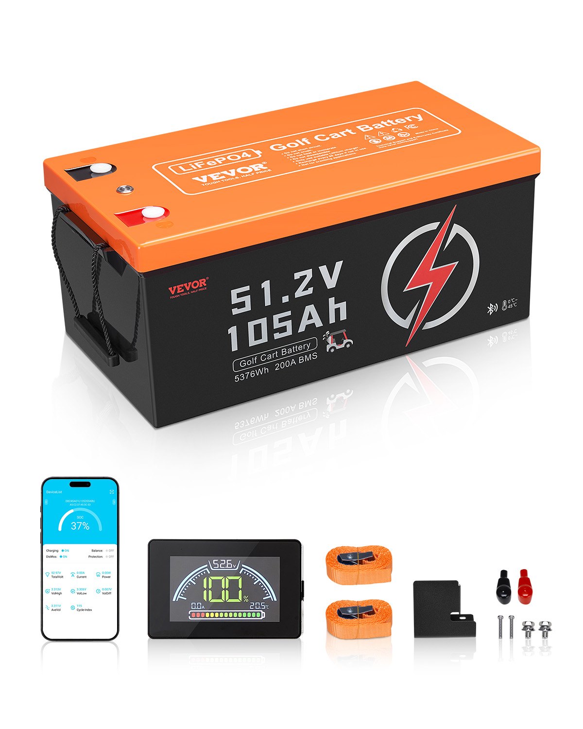 48V 105Ah Golf Cart Lithium Battery with LCD Monitor and 4000+ Cycles - $440
