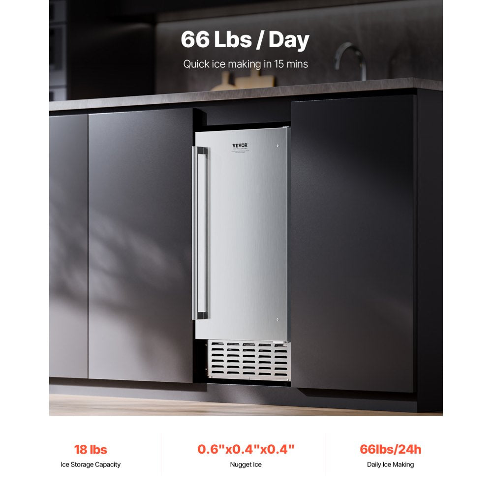 Undercounter Ice Maker 66 Lbs/Day Built-in Ice Maker Machine w/ Reversible Door - $500