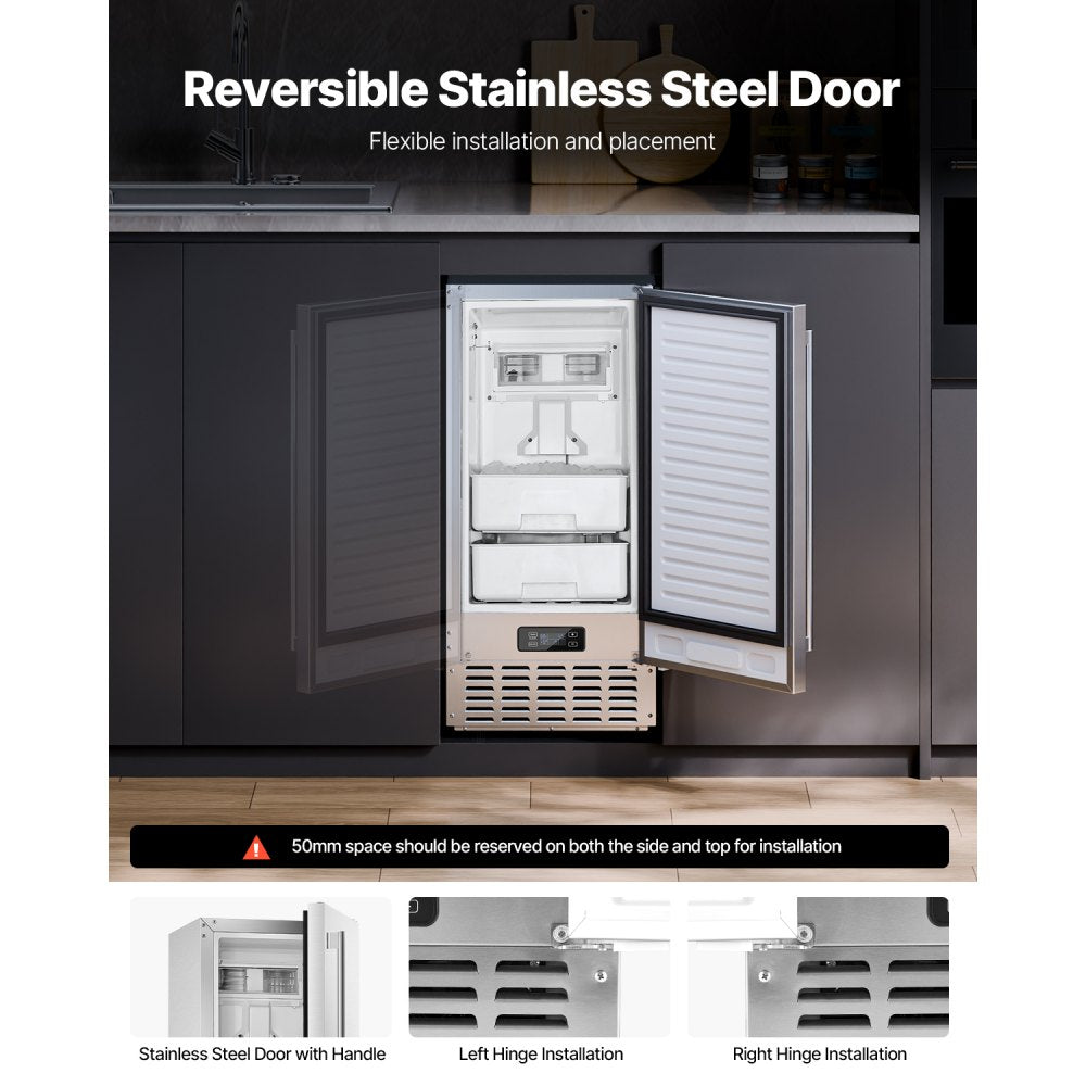 Undercounter Ice Maker 66 Lbs/Day Built-in Ice Maker Machine w/ Reversible Door - $500