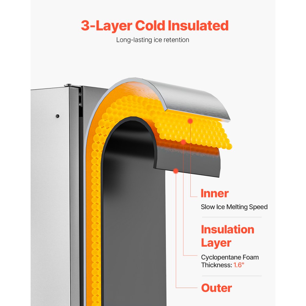 Undercounter Ice Maker 66 Lbs/Day Built-in Ice Maker Machine w/ Reversible Door - $500